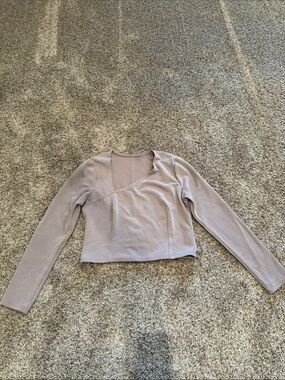 lululemon athletica Taupe Asymmetric Ribbed Long Sleeve Top